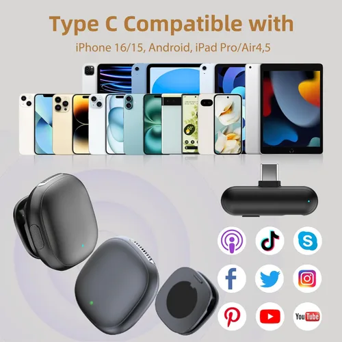 Miniatura 8 de Micrófono de teléfono con filtro de ruido AI, micrófonos inalámbricos Lavalier para iPhone 17 Android con funda de carga, micrófono de solapa