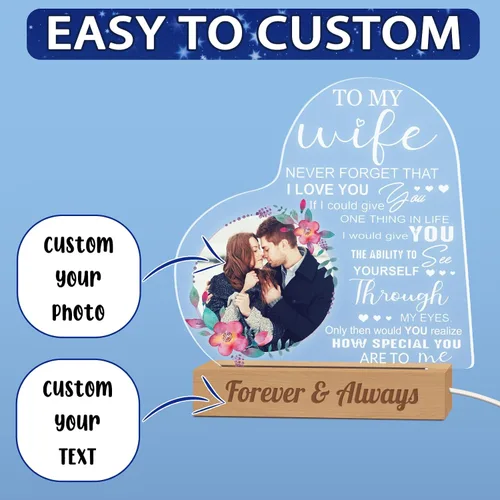 Miniatura 2 de Luz nocturna con foto personalizada, lámpara LED con nombre de corazón, lámpara acrílica personalizada con imagen, regalo para su novia, amante