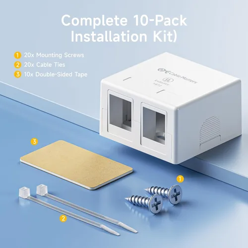 Miniatura 7 de Cable Matters Caja de montaje en superficie de jack Keystone de 2 puertos certificada por UL, paquete de 10, en blanco