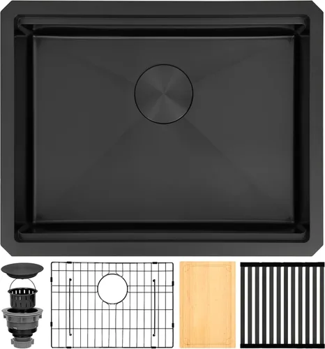 Miniatura 21 de Fregadero de cocina de 33 x 22 pulgadas, color negro, 33 pulgadas de montaje superior, fregadero de cocina de acero inoxidable calibre 16, estación