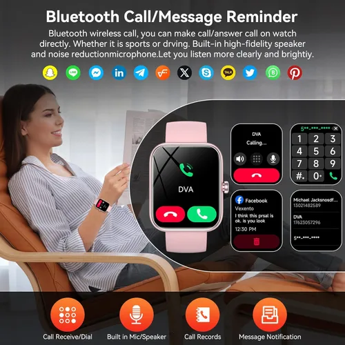 Miniatura 2 de Reloj inteligente con Alexa integrado, pantalla táctil HD de 1.83 pulgadas, notificaciones/llamadas Bluetooth, IP68 impermeable, más de 120 modos