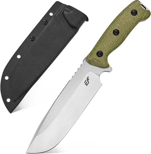 Eafengrow EF143 Cuchillo de hoja fija con hoja de acero AUS-10, mango de Micarta, tanga completa, herramienta EDC, cuchillo recto para trabajo, Verde