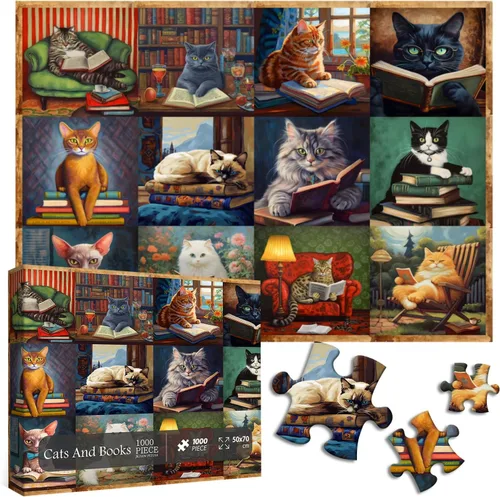Miniatura 10 de Rompecabezas vintage de gatos para adultos de 1000 piezas en adelante, colección de rompecabezas de flores de PICKFORU animales y plantas