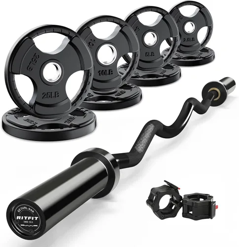 Miniatura 7 de RitFit Barra de rizo EZ de 2 pulgadas con pesas, capacidad de peso de 350 libras, barra olímpica para ejercicios de bíceps, tríceps y levantamiento