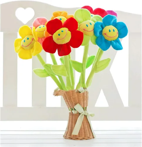 Miniatura 3 de Flor artificial de peluche, ramo de girasol de felpa con tallos flexibles, flores rellenas para decoración del hogar para bodas, fiestas, Morado