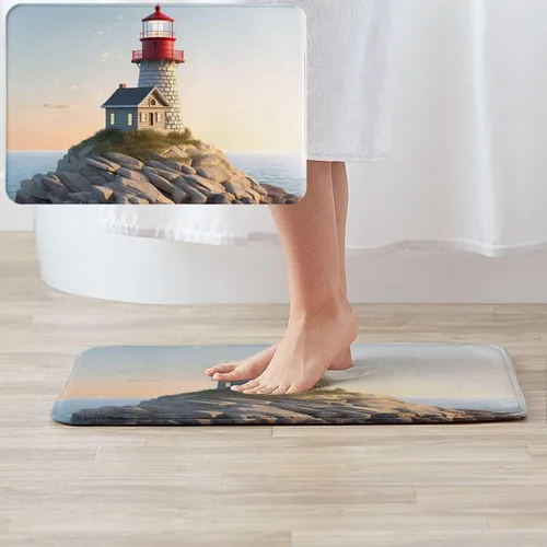 Miniatura 6 de Tapete para puerta delantera, tapete de bienvenida con estampado 3D de faro de playa, absorbente, antideslizante, tapete de entrada suave, alfombra