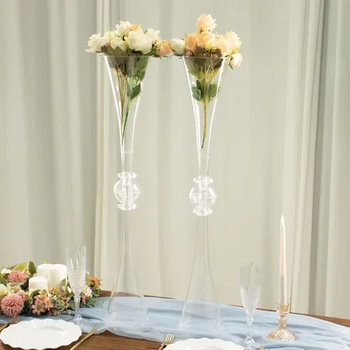 Miniatura 9 de Efavormart - Juego de 2 centros de mesa de trompeta con adornos de cristal transparente de 31 pulgadas, jarrón reversible de plástico para flores