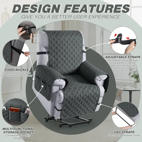 Miniatura 3 de TAOCOCO Funda de sofá reclinable 100% impermeable con consola, funda de sofá reclinable reversible para 2 asientos con correas para las piernas