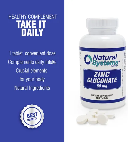 Miniatura 5 de Natural Systems Zinc Gluconate 50 mg - Apoya tu sistema inmunológico - Ayuda a la fuerza ósea y muscular - Minerales elementales para tu dieta