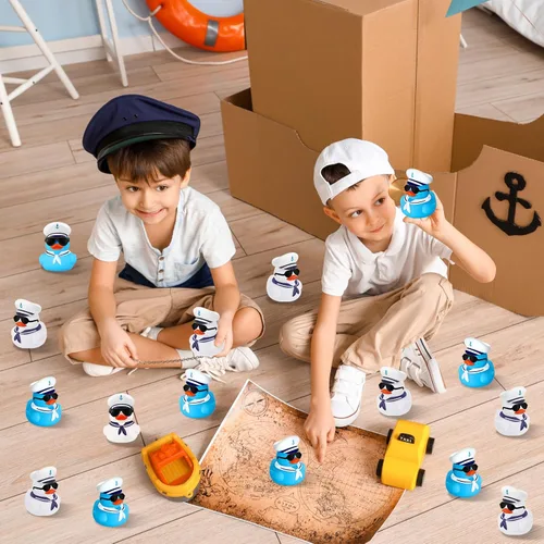 Miniatura 6 de Shappy Juego de 24 patos de crucero a granel con lentes de sol, 2 x 1.9 x 2.4 pulgadas, mini patos de goma de vela, juguete de barco de verano