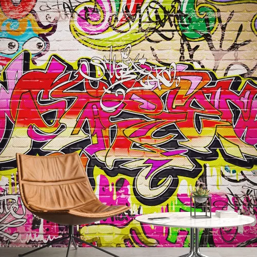 Miniatura 25 de NWT Calcomanía de pared extraíble/mural de pared estilo de dibujos animados, pintura en aerosol urbana, graffiti y arte callejero, tipografía
