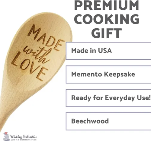 Miniatura 3 de Wedding Collectibles Made With Love - Cuchara de madera (14 pulgadas de largo) accesorio de cocina grabado Madera de haya suave y natural