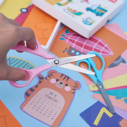 Miniatura 7 de Juego de 3 tijeras para niños zurdos de 5 pulgadas, apto para edades de 3 a 5, 4, 6, 6 a 8, tijeras de manualidades para niños con cuchillas