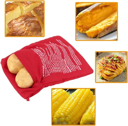 Miniatura 3 de Paquete de 3 bolsas de papas para microondas, con 3 cepillos de silicona para limpiadores de verduras, bolsa de papas horneadas reutilizable y Azul