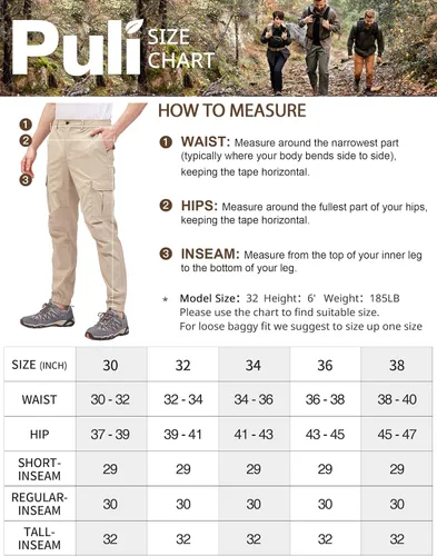 Miniatura 6 de PULI Pantalones de viaje ligeros para hombre, elásticos, elásticos, impermeables, de secado rápido, con bolsillos