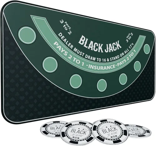 Miniatura 10 de Alfombrilla de Blackjack de 70 x 35 pulgadas, 21 alfombrillas de goma para mesa de casino, con bolsa de almacenamiento, 6 posavasos