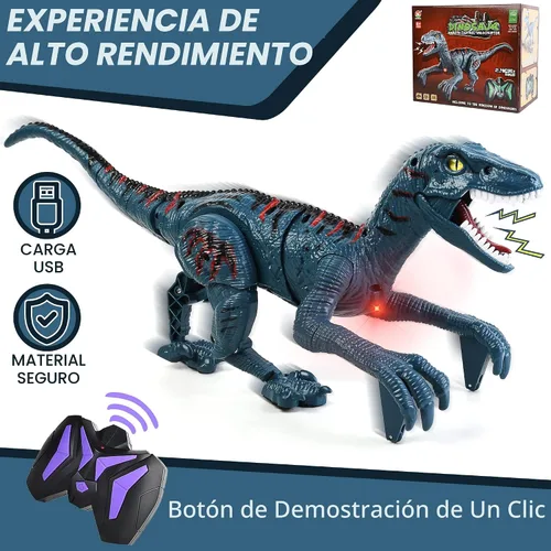Miniatura 6 de Juguetes grandes de dinosaurio con control remoto para niños, juguetes de velociraptor jurásico que imita caminar y sonidos, juguetes robot que