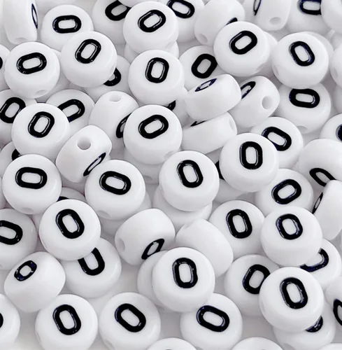 Miniatura 20 de 100 cuentas de letra, cuentas redondas blancas acrílicas del alfabeto de 0.157 x 0.276 pulgadas (0.157 x 0.276 in), cuentas vocales de letra A