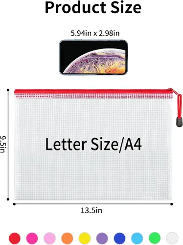 Miniatura 2 de JARLINK Paquete de 20 bolsas de malla con cremallera de 10 colores, tamaño carta/tamaño A4, bolsas de plástico resistentes al agua, para suministros