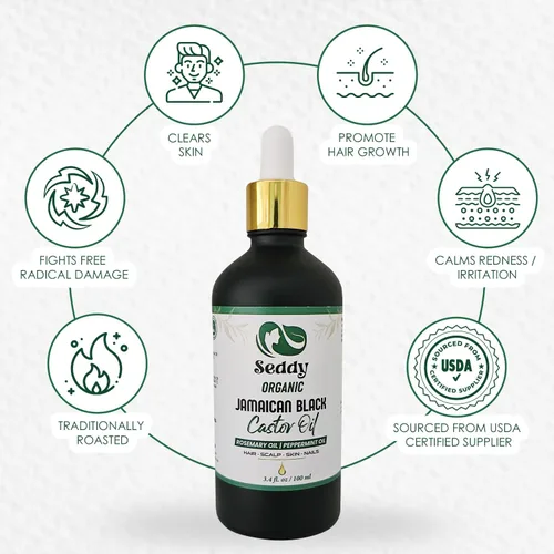 Miniatura 3 de Seddy Aceite de ricino negro jamaicano orgánico con romero y menta – Aceite de tratamiento para el crecimiento del cabello y el cuero cabelludo