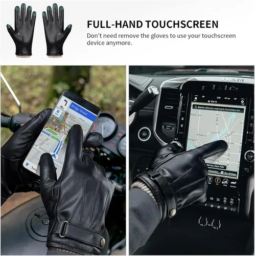 Miniatura 2 de OZERO Guantes de invierno para hombre, de piel de napa y cachemira, guantes de vestir para pantalla táctil, regalos térmicos para papá o marido