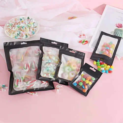 Miniatura 5 de 100 bolsas de Mylar resellables, a prueba de olores, con ventana transparente; bolsa de papel aluminio, plana, con cierre resellable.