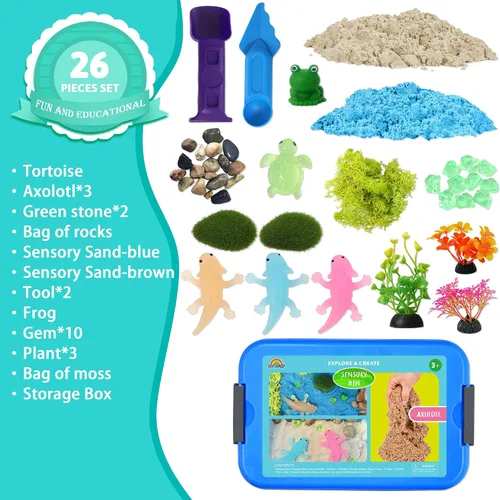 Miniatura 6 de AGENTLAN Axolotl - Cubo sensorial de ajolotl, juguetes sensoriales con arena de juego para niños y niñas, kit de arena de regalo para niños de 3, 4