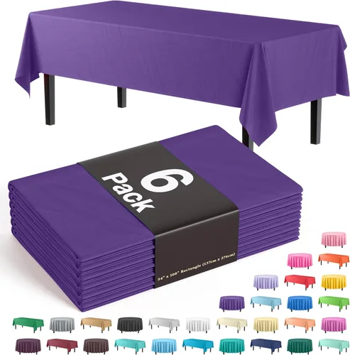 Miniatura 10 de Party Solids Paquete de 6 manteles de plástico prémium de 54 pulgadas x 108 pulgadas. Cubierta de mesa rectangular de plástico - Aqua