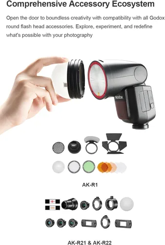 Miniatura 7 de Godox V1 O V1-O Flash con kit difusor para cámara Olympus y Panasonic, 76Ws 2.4G HSS TTL flash de cabeza redonda, 1.5s tiempo de reciclaje, 480