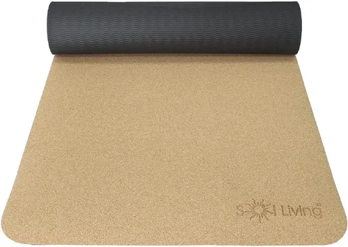 Sol Living Tapete de yoga de corcho natural, tapete de yoga para estiramiento, pilates, meditación, equipo de gimnasio, antideslizante, portátil,