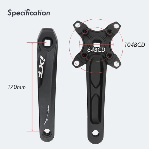 Miniatura 2 de DJC MTB - Juego de bielas cuadrado con agujero cónico 104BCD con plato 32 34 36 38T 6.693 in 6.890 in Bielas aluminio negro rojo
