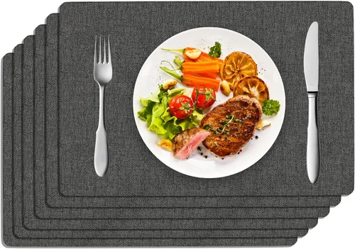 DOLOPL Juego de 6 manteles individuales, de piel sintética, resistentes al calor, para mesa de comedor, impermeables, a prueba de aceite, lavables,