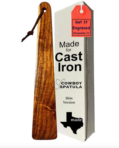 Espátula de madera de mezquite COWBOY - Perfecta para sartenes de hierro fundido, acero y utensilios de cocina antiadherentes, raspador, cuchara