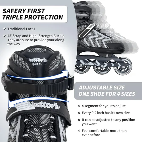 Miniatura 3 de Patines en línea Nattork ajustables para adultos y adolescentes, patines con cuchillas para interior y exterior para niños, principiantes