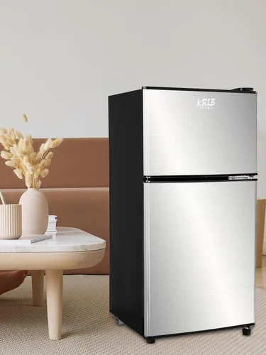 Miniatura 5 de KRIB BLING Mini refrigerador de 3.5 pies cúbicos, refrigerador pequeño con termostato ajustable de 7 niveles, estantes extraíbles con acero Plateado