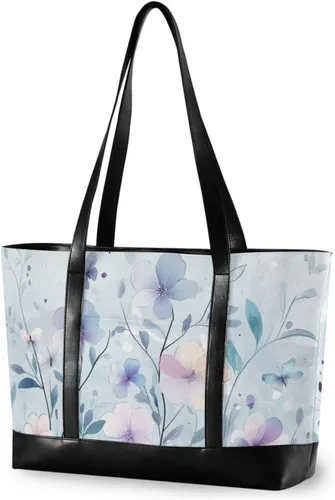 Simple Fresh Blue Flower Bloom professional tote laptop bag for women with zipper work tote bags with lunch maletin ejecutivo para mujer