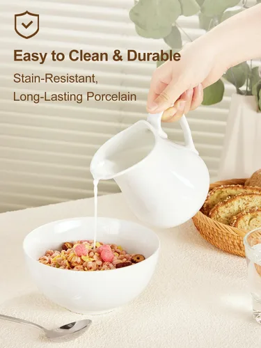 Miniatura 5 de Jarra de crema de leche de porcelana de 17 onzas con asa, crema blanca, apta para microondas y congelador