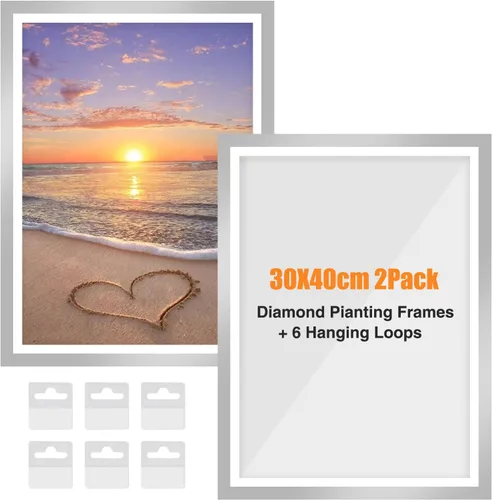 Miniatura 11 de GHHKUD Paquete de 2 marcos de pintura de diamante, marcos para lienzo de pintura de diamante de 11.8 x 11.8 in, marco de arte magnético de diamante