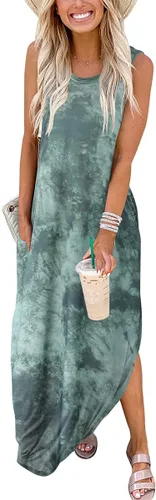 Miniatura 2 de ANRABESS - Vestido largo, informal y holgado para mujer, sin mangas, con bolsillos y abertura, para playa