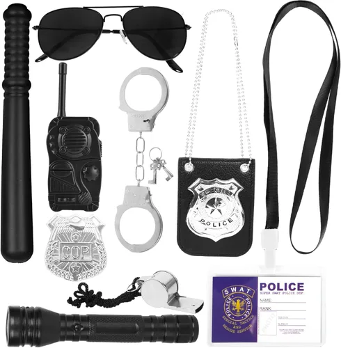 3 otters Juego de 9 juguetes de policía de simulación, accesorios de policía para niños, incluye insignia, esposas, walkie y más para fiesta de