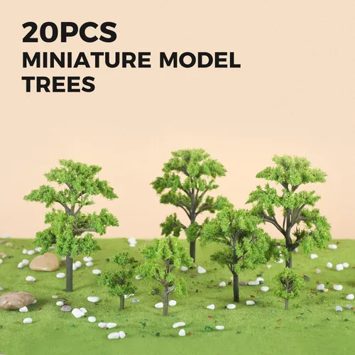 Miniatura 3 de Yetaha 20 piezas de árboles modelo en miniatura, modelo de adorno de plantas pequeñas, arbustos pequeños para hadas, jardín, tren, paisaje