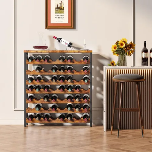 Miniatura 2 de Homeiju Estante de vino para 56 botellas, estante independiente de madera, estante de almacenamiento de vino apilable con mesa para sala de estar