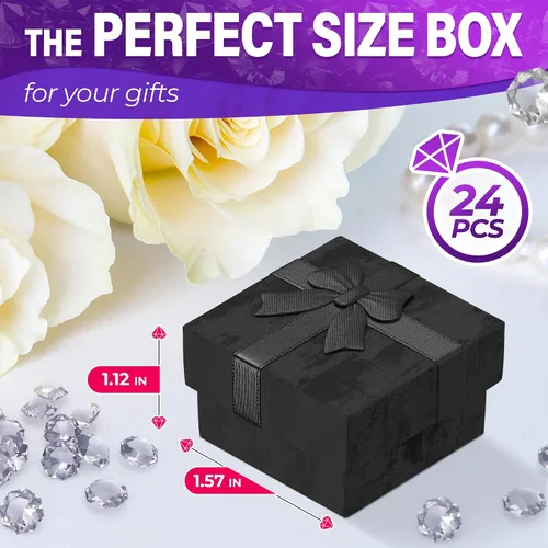Miniatura 2 de Juego de 24 cajas de regalo para anillos negros, cajas de regalo de joyería de diseño elegante, caja pequeña para aretes para regalo con nudo