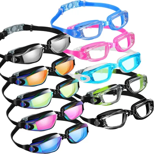 Miniatura 7 de Treela 10 gafas de piscina, gafas de natación, paquete múltiple, anti niebla, de silicona, sin fugas, para adultos