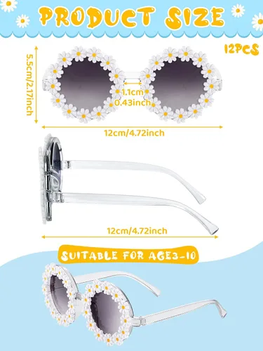 Miniatura 2 de 12 pares de lentes de sol redondos con diseño de margaritas para niños pequeños, divertidos lentes de sol para fiesta, playa, fiesta infantil