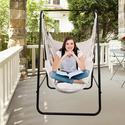 Miniatura 5 de Goutime Silla hamaca, columpio de techo de cuerda colgante bohemio, silla colgante de macramé para interiores, exteriores, dormitorio, exterior