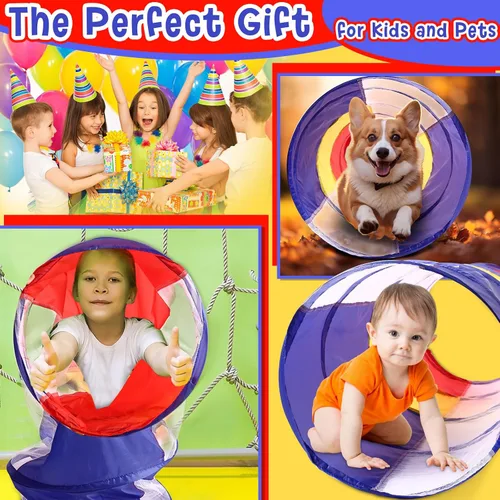 Miniatura 6 de Simgoing Túnel de juego multicolor de 4 piezas para niños, tienda de campaña para gatear y explorar de 6 pies, túnel de juego con lados de malla