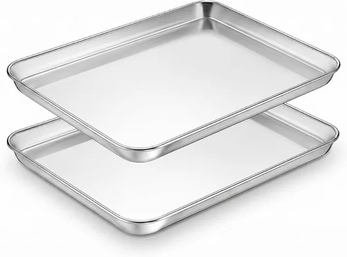 Miniatura 9 de TeamFar Juego de 2 sartenes para horno tostador, de acero inoxidable, 12.5 x 9.5 x 1 pulgadas, no tóxicas y saludables, sin óxido y acabado espejo