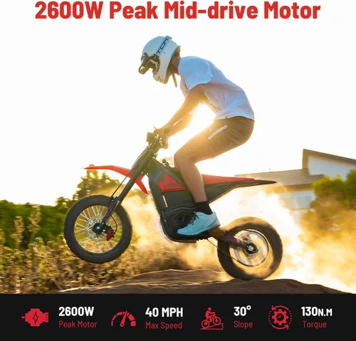Miniatura 2 de Yozma IN10 Moto eléctrica todo terreno, velocidad máxima de 40 MPH, rango máximo de 53 millas Bicicleta eléctrica Fire Red