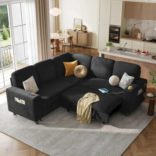 Miniatura 21 de LINSY HOME Sofá cama modular extraíble para sala de estar (beige, sofá cama 1) Sofá cama extraíble, almacenamiento, carga USB, portavasos, pana